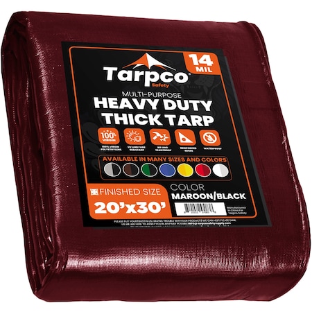 20 Ft. X 30 Ft. Maroon Polyethylene Heavy Duty 14 Mil Tarp Waterproof  Rip And Tear Proof